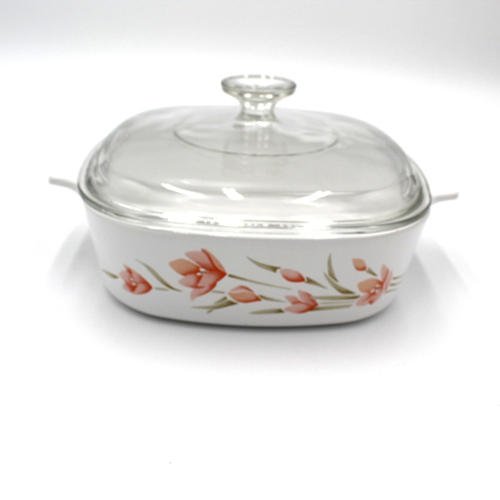 80s CorningWare Casserole Dish Lid Shadow Iris Pastel A 2 B Floral Vintage